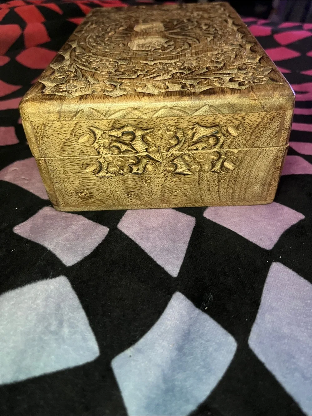 ✨RARE!Antique Wooden Jewelry Box w/ Black Velvet Lining!VERY OLD &STILL AMAZING!